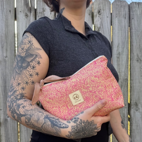 The Asset Handbags - Magenta and Tan Handmade Floral Cosmetic Bag